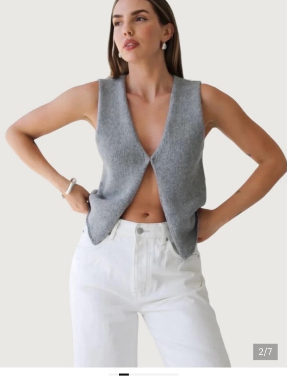 Rumored Gray Sleeveless Knit V-Neck Vest